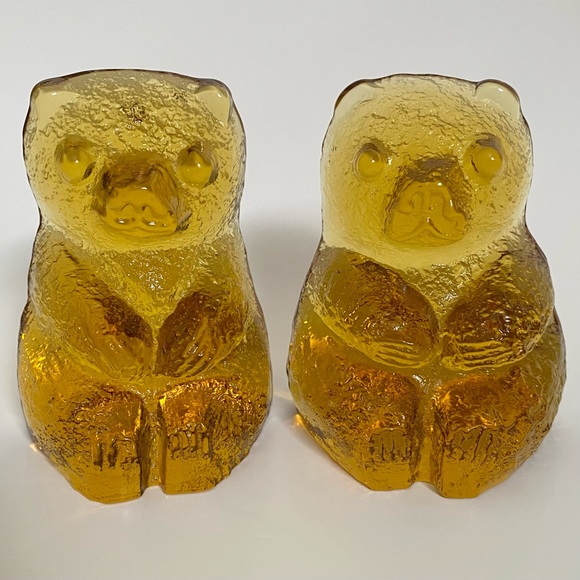 Blenko Other - Blenko Glass Honey Amber Bear Bookends